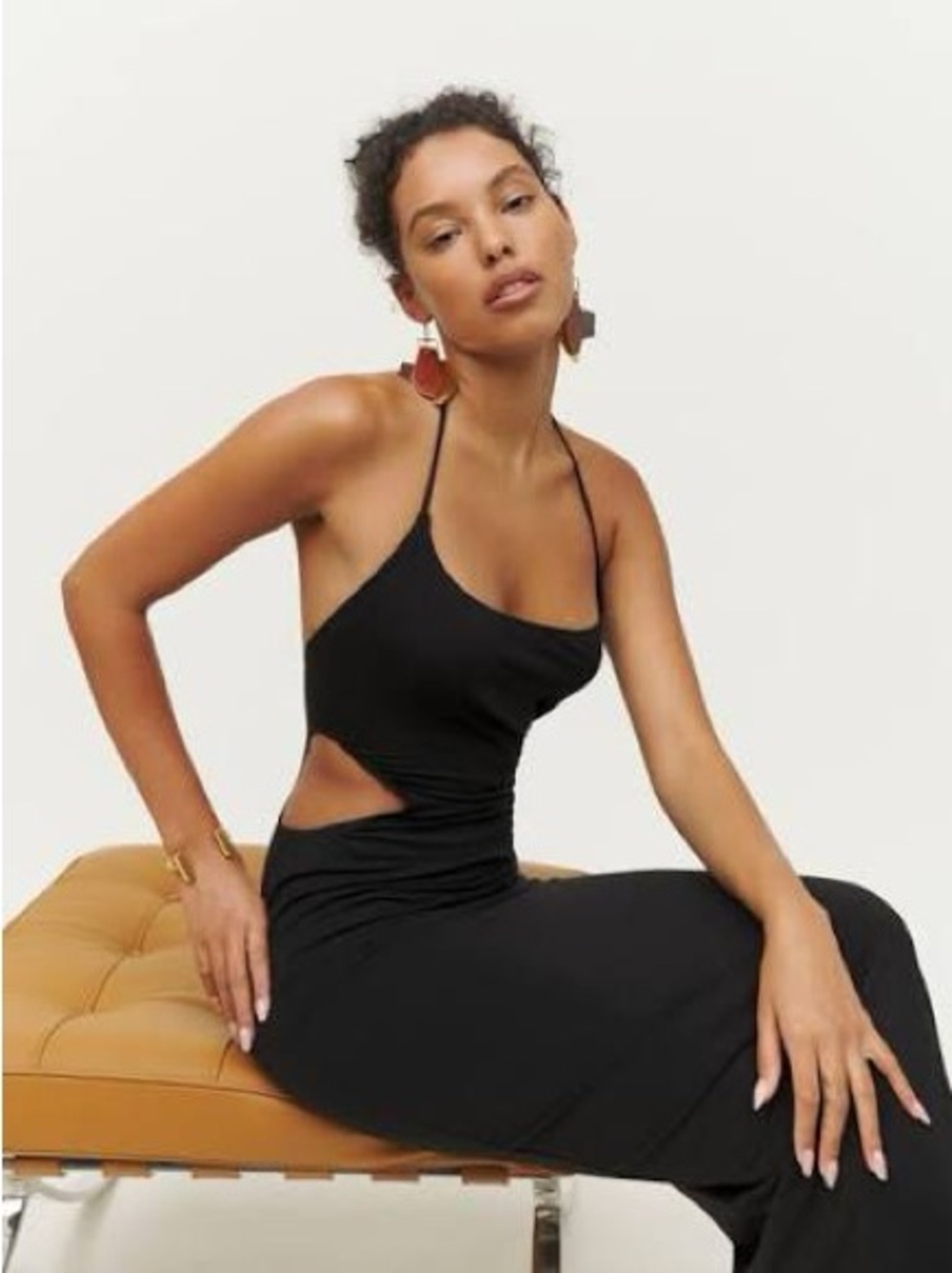 Reformation Tati Knit Midi Dress Black Size Medium
